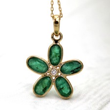 Pendentif diamant émeraude naturelle pendentif en or jaune massif 10 carats a...