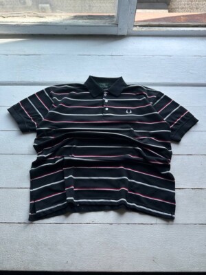  RARE FRED PERRY VINTAGE KNIT BLACK Red White POLO SHIRT WITH LOGO