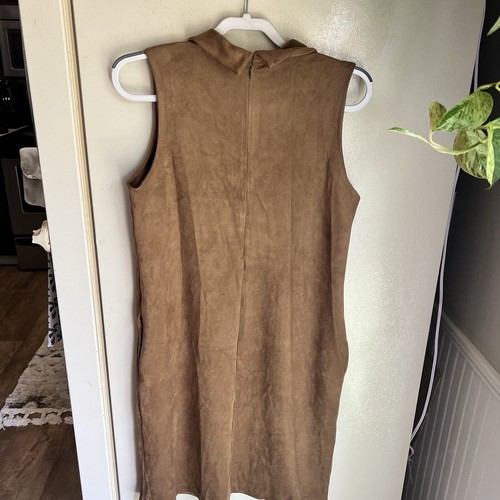 J. McLaughlin Shafer Faux Suede Sheath Dress Size Medium Sleeveless In Camel - Picture 18 of 21