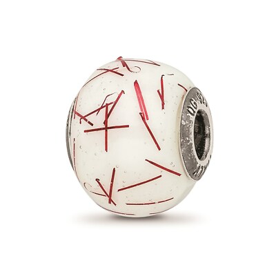Reflection Beads Sterling Silver White w/ Red Confetti Italian Glass Bead
