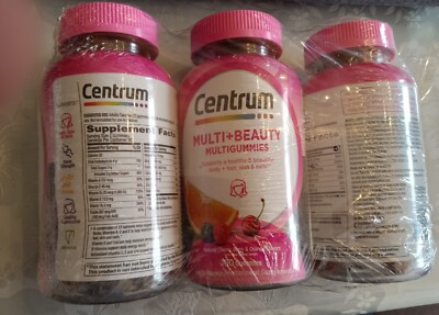 Lot/3 Centrum MULTI+BEAUTY Multi Gummies, Natural Cherry, Berry & Orange, 100 Ct