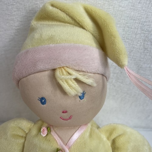 Kids Preferred Baby Doll Plush Yellow Pink Hat Flowers Lovey Toy Satin Trim 12" - Picture 3 of 10