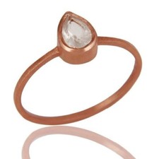 Crystal Quartz 18K Rose Gold Plated 925 Sterling Silver Ring Gemstone Jewelry