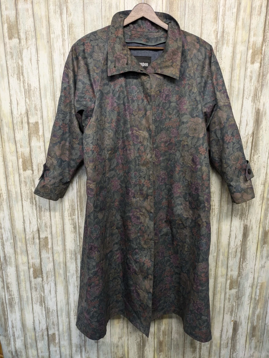 トレンチコート LONDON FOG Green Flower Pattern Coat London Fog Trench Coat Floral Coats, Jackets & Vests for Women for