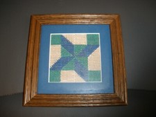Finished Needlework Amish Patchwork Framed Picture Handmade 6" x 6"