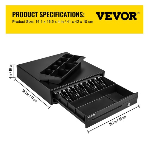 Cassetto registratore di cassa 16"12V per sistema POS vassoio scomparto portamonete rimovibile e 2 chiavi - Foto 8 di 9