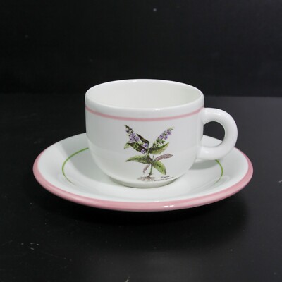 CUTE PRIMULA ITALY FLORAL VERONICA ANAGALLIS-AQUATICA MOTIF TEACUP & SAUCER PAIR