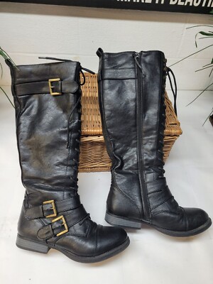 shoedazzle black biker thigh high zipper boots size 6.5 / r1 t31