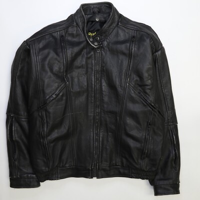 Vintage Protech Leather Cafe Racer Motorcycle Jacket Size 46 Black