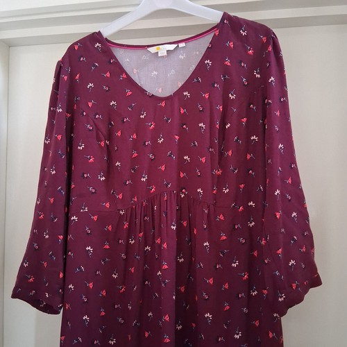 Boden Ladies Day Dress UK 18L 18 Fit Flare Midi Floral Print Burgundy Red Summer - Picture 2 of 9