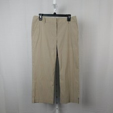 Liz Claiborne Villager Cropped Straight Leg Pants 10 Beige Stripe 1375