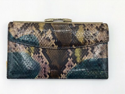 Bosca Genuine Python Green Tri-Color Wallet w/Gold Tone Hardware