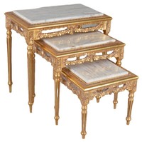 3Er Beistelltisch Couchtisch Marmor Weiß Wohnzimmertisch Gold Satztisch Barock