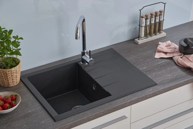 Évier De Cuisine Inox Noir – Regina 50x45cm – Avec Distributeur – Neuf