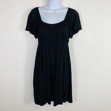 LOFT Women Dress sz XS Black Ruffle Short Sleeve Scoop Neck Stretch Sundress NEW