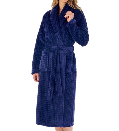 Dressing Gown Slenderella Ladies Zig Zag Robe Shawl Collar Wrap Fleece Housecoat - Picture 30 of 82