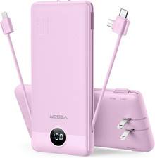 Portable Charger for Iphone, Power Bank Built in Cables and Wall Plug