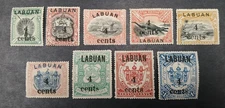BARGAIN North Borneo 1904 5c-$1 Full Set of 9 MINT Stamps optd LABUAN 4 cents