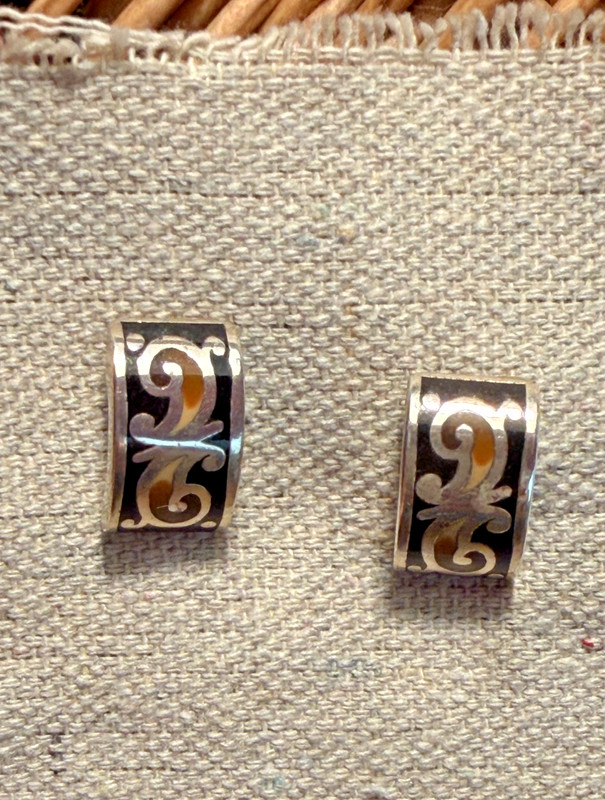 Brighton Vintage Earrings with Inlaid Scroll Design - Rare, on Posts