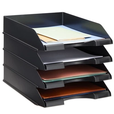 STOCKROOM PLUS 4 Pack Stackable Letter Size Paper Trays for Documents, 10 x 13.5 x 2.5 in