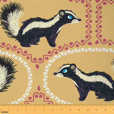 Cartoon Skunk Fabric by the Yard Cute Wild Animals Rustic Style Fabric for Kids