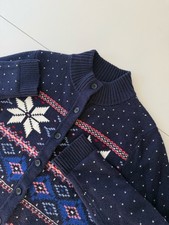 Lands  End Ski Sweater Wool Blend Fair Isle Navy Lodge Cabin Core Sz M 10/12 