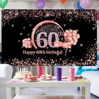 Bannière "Happy 60th Birthday" Extra Large - 180x110 Cm - Tissu Polyester - Pour Décoration Fête, Cabine Photo