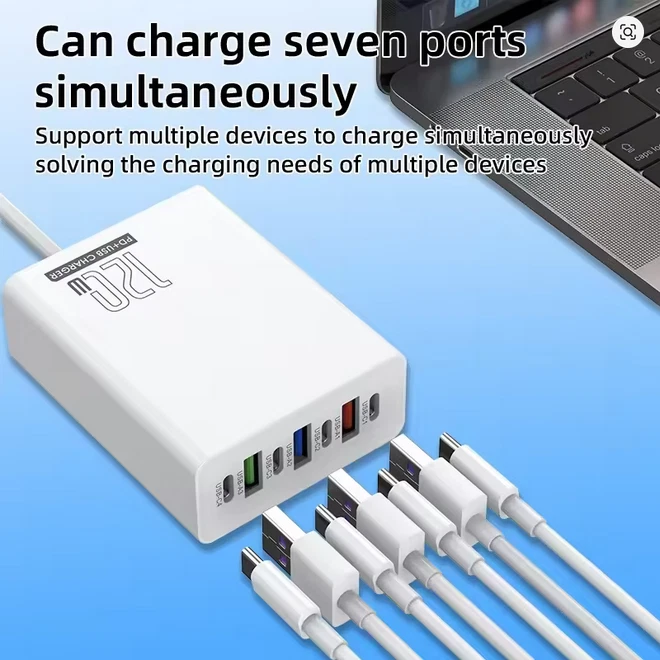 120W Desktop Multiport Ladegerät | 7-Port Schnelllade-Station (USB & USB-C) - Bild 2 von 4
