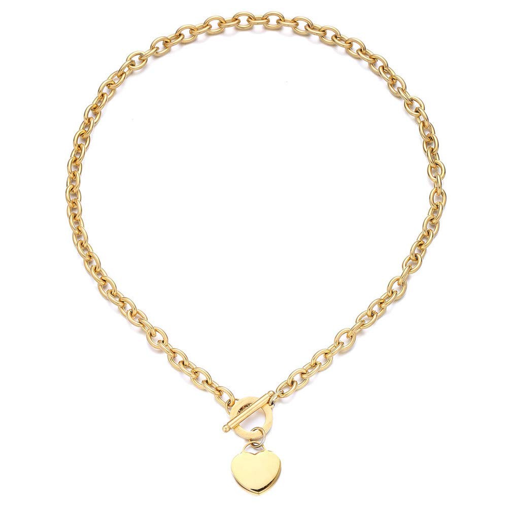 Elegent Love Blank Heart Charms Stainless Steel Link Chain Necklace for Women 23