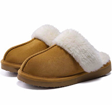 Women s Memory Foam Slip-On Slippers Faux Suede Faux Fur Trim Non-Slip 9.5