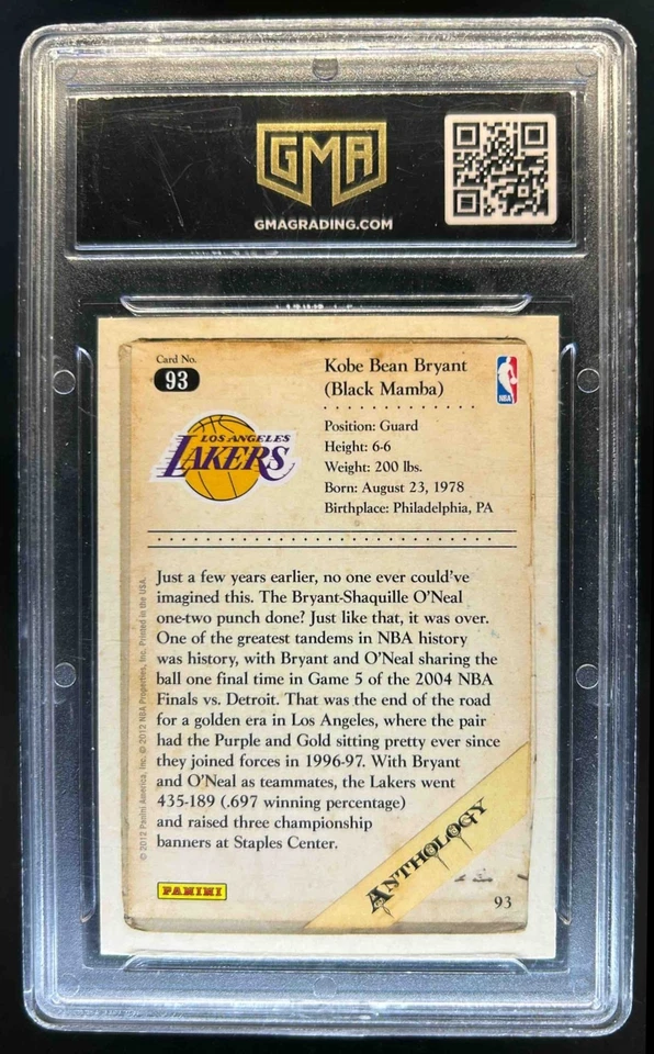 2012-13 Panini Kobe Anthology Bryant #93 Lakers GMA 7 - Image 2 of 2