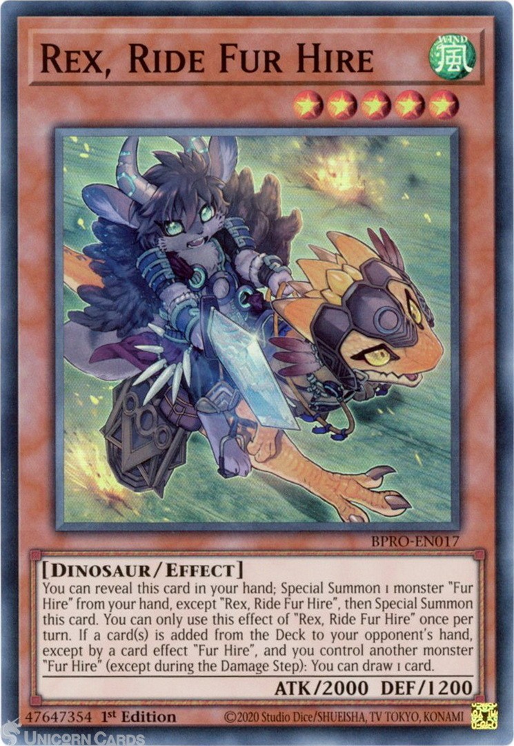 BPRO-EN017 Rex, Ride Fur Hire : Super Rare 1st Edition Mint YuGiOh Card