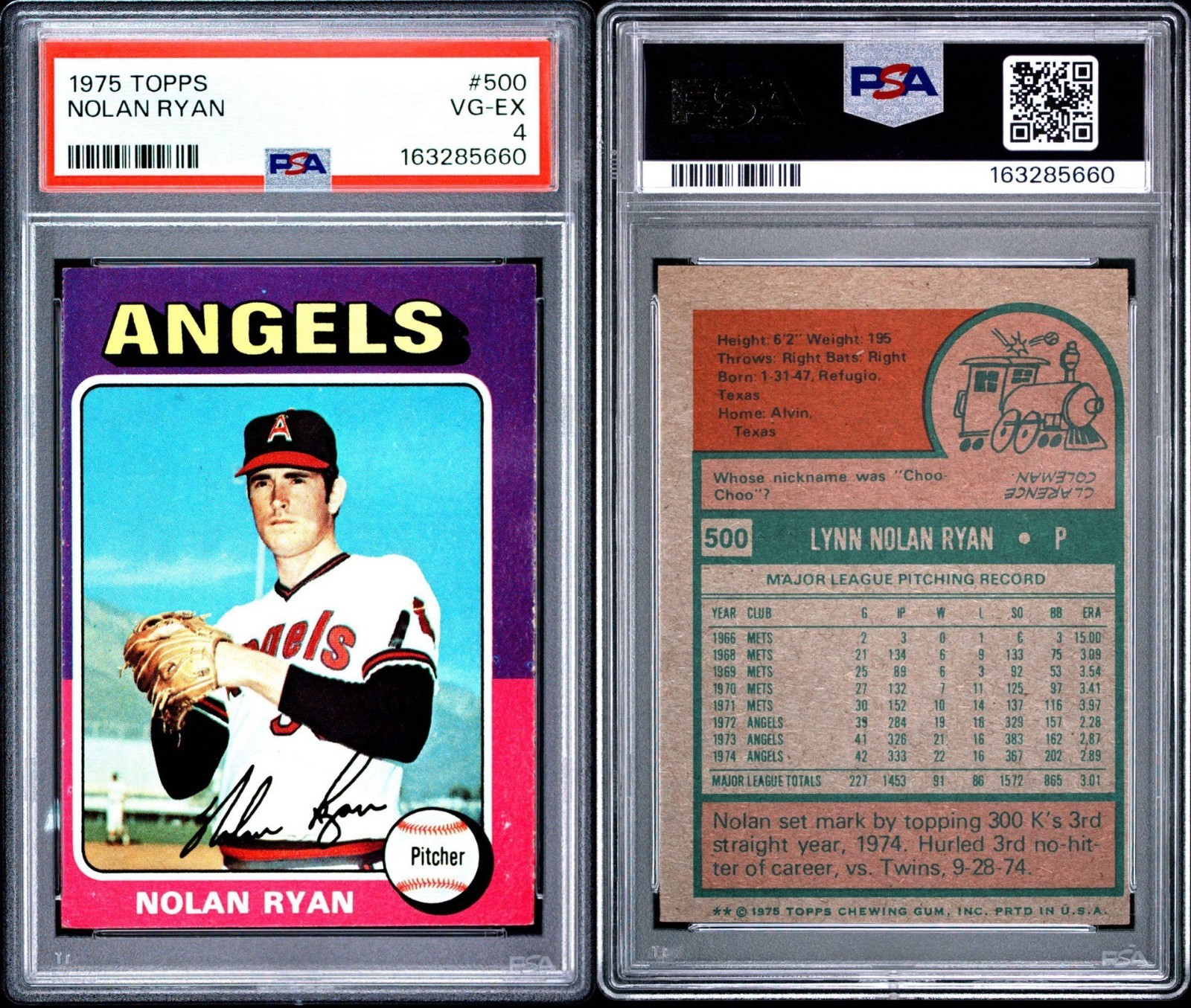 1975 Topps - Nolan Ryan #500 PSA 4 VG-EX HOF