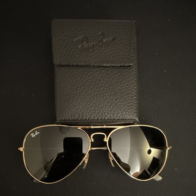 Ray-Ban Foldable Aviator Sunglasses Gold Metal Frame Black Glass Lenses Unused