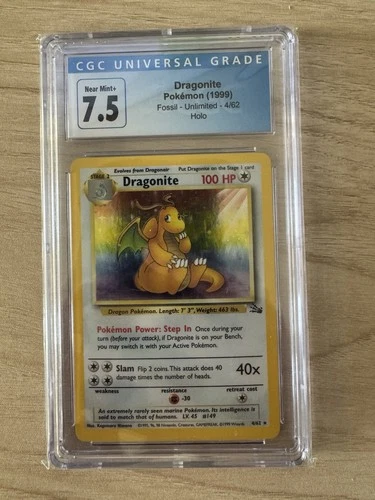 Dragonite 4/62 Fossil Holo Unlimited CGC 7.5 Near Mint+