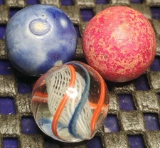 .54" ANTIQUE MARBLES LOT X3- LATTICINO BENNINGTON CLAY