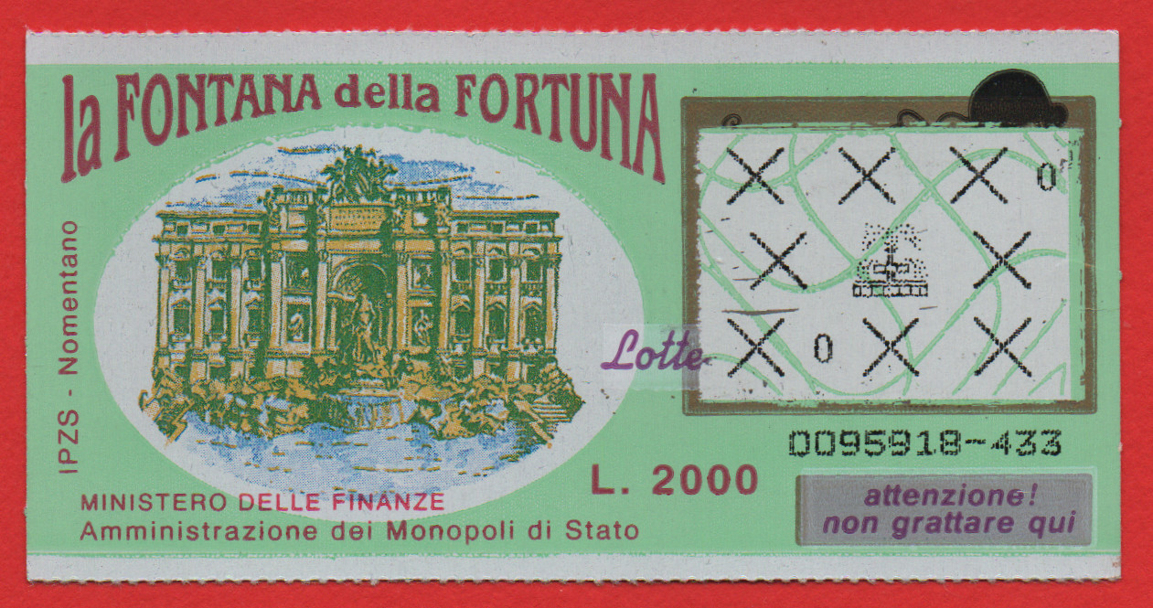 BIGLIETTO GRATTA E VINCI LA FONTANA DELLA FORTUNA BORDI BIANCHI VINCENTE 433