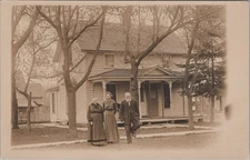 Edwardian Family Portrait Bearded Man Women Front Porch AZO Photo RPPC Postcard