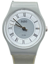 1985 Swatch Swiss Lady Gray Flannel LM104 Early Model New Batt Tested Works VTG