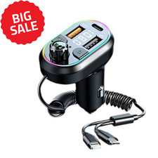 Bluetooth FM Transmitter for Car,25W Fast Type-C Charger Port with Retractable