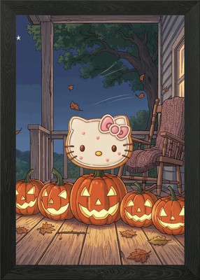 Hello Kitty Halloween Kürbis Aufnäher gerahmt Wandbild Poster Leinwanddruck Bild
