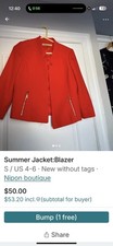 Nipon Boutique Red Blazer Jacket Women s Size 4 Zipper Zipped Pockets