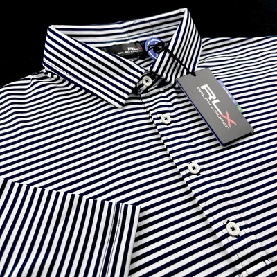 Ralph Lauren RLX Golf Performance UV Protection Striped Polo White Navy Large