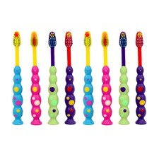 8 X Ball Polka Dot Toothbrush Set Suction Cup Stand Soft Bristles Kids Oral Care