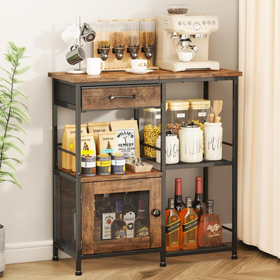 Coffee Bar Cabinet for Home - Farmhouse Coffee Stand Station Multi-Purpose Buffe