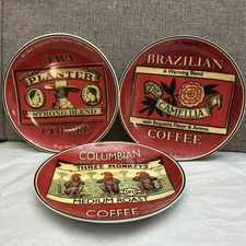 Set of 3 World Market Colorful 2004 Java Coffee Porcelain Dessert Plates