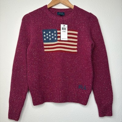 New with Tags Polo Ralph Lauren Pink US Flag Lambswool Sweater Girls Size XL 16