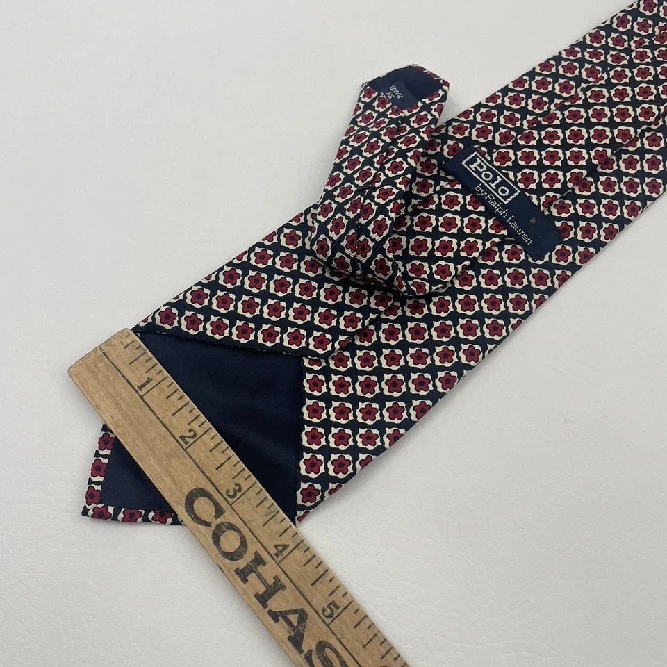 Polo Ralph Lauren Men's Necktie Tie Madder Macclesfield Silk Black/Red/Silver - Image 3 of 4