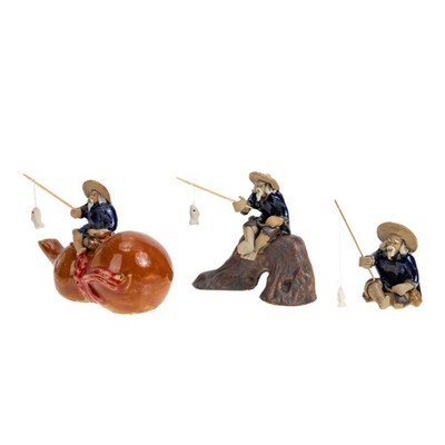  3 stücke Landschaftsgestaltung Verzierungen Keramik Miniatur Vintage Fischer