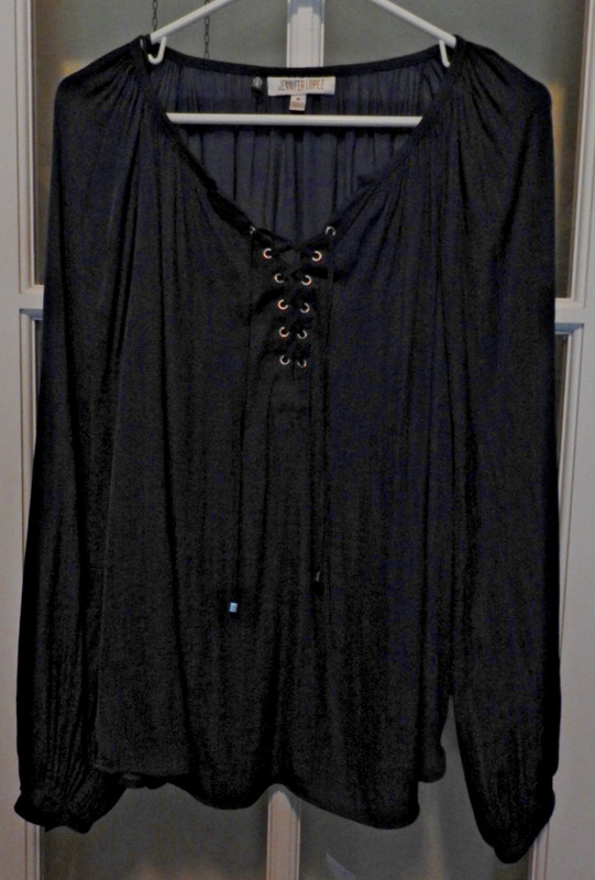 Jennifer Lopez J-Lo Top Women's Size Medium NAVY LS/Button Lace UP Exc Cond